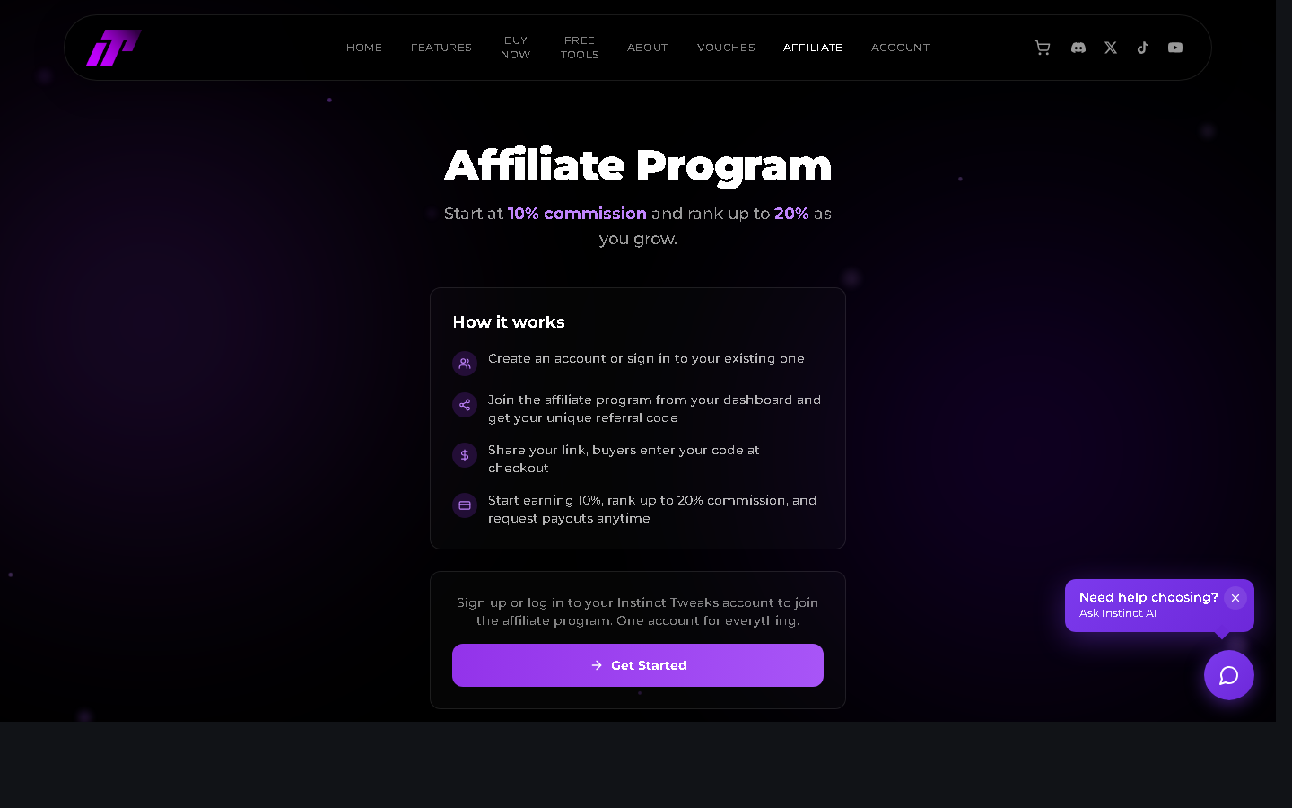 InstinctTweaks affiliate dashboard